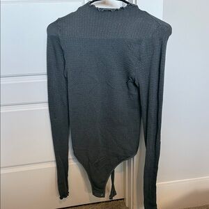 Free People Gray Long Sleeve Bodysuit
